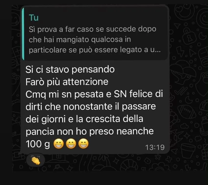 Messaggio WhatsApp di una cliente ActiveMama